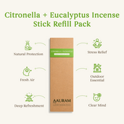Aauram Citronella + Eucalyptus Natural Mosquito Repellent Incense Sticks – Refill Pack (80 Sticks: 40+40)