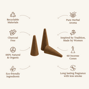 Aauram Lemongrass & Pandanus Natural Incense Cones – Pack of 2