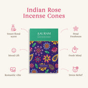 Aauram Royal Oudh & Indian Rose Harmony Natural Incense Cones - Pack of 2