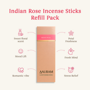 Aauram Indian Rose (गुलाब) Natural Agarbatti Incense Sticks – Refill Pack (80 Sticks)