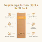 Aauram Nag Champa Natural Agarbatti Incense Sticks – Refill Pack (80 Sticks)