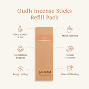 Aauram Oudh (Royal Agarwood) Natural Agarbatti Incense Sticks – Refill Pack (80 Sticks)