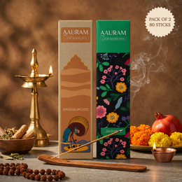 Sandalwood + Jasmine Incense Sticks Pack of 2 | 80 Sticks with Free Wooden Holder | 100% Organic