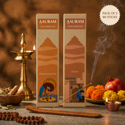Sandalwood + Oudh Incense Sticks Pack of 2 | 80 Sticks with Free Wooden Holder | 100% Organic