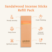 Aauram Sandalwood (चंदन) Natural Agarbatti Incense Sticks – Refill Pack (80 Sticks)