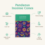 Aauram Lemongrass & Pandanus Natural Incense Cones – Pack of 2
